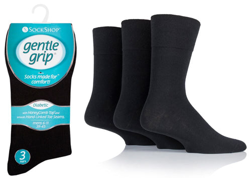3 Pair Pack Gentle Grip Non Elastic Socks. 6-11 Shoe