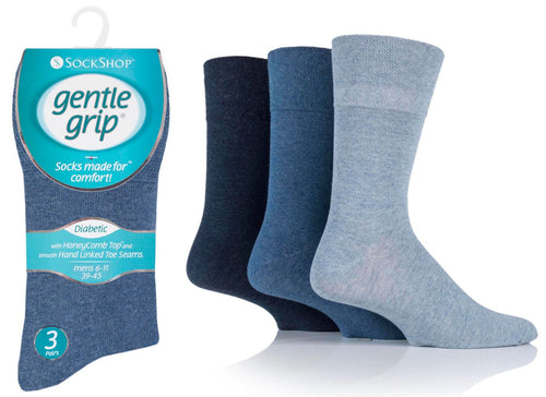 3 Pair Pack Gentle Grip Non Elastic Socks. 6-11 and 11-14 Shoe. Diabetic