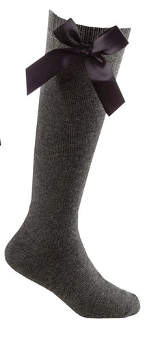 Knee High Socks With Bows. GREY