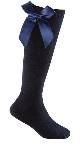 Knee High Socks With Bows - NAVY
