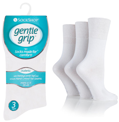 3 Pair Pack Gentle Grip Non Elastic Socks. 6-11 shoe