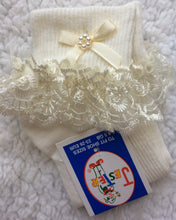 Load image into Gallery viewer, CREAM - Pretty Frilly Lace Socks with pearl detail and bow
