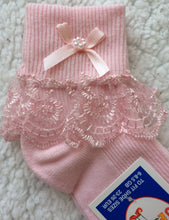 Load image into Gallery viewer, PINK - Pretty Lace Frilly Socks with pearl detail and bow