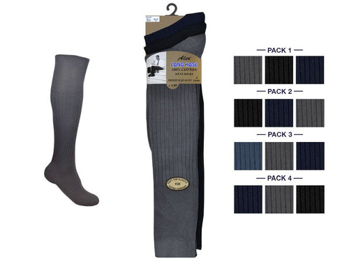 Mens 100% Cotton Long Socks - 3 pairs in a pack